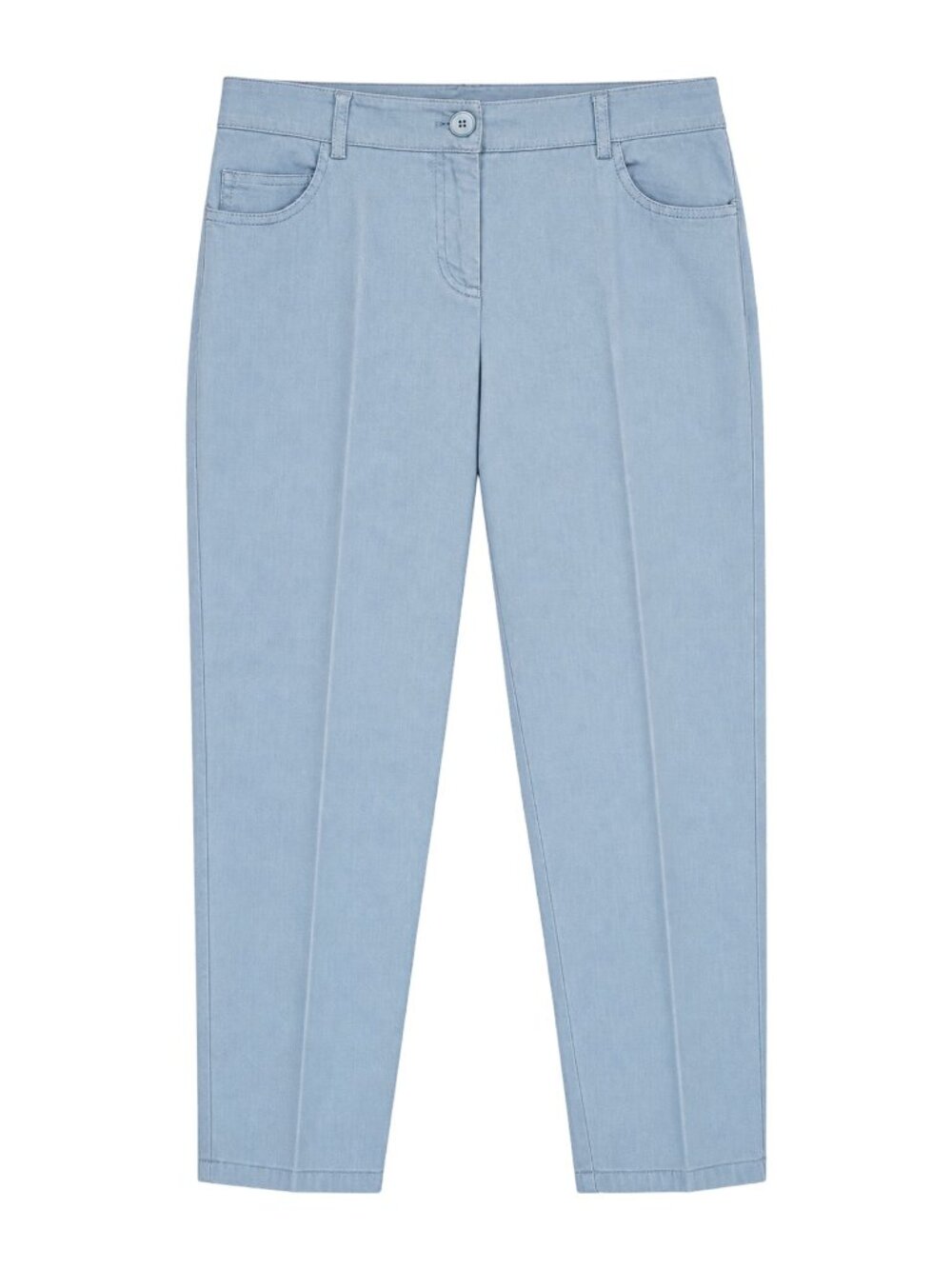Akris Light Blue Straight Leg Jeans Pressed Crease Tailored Denim Size 14